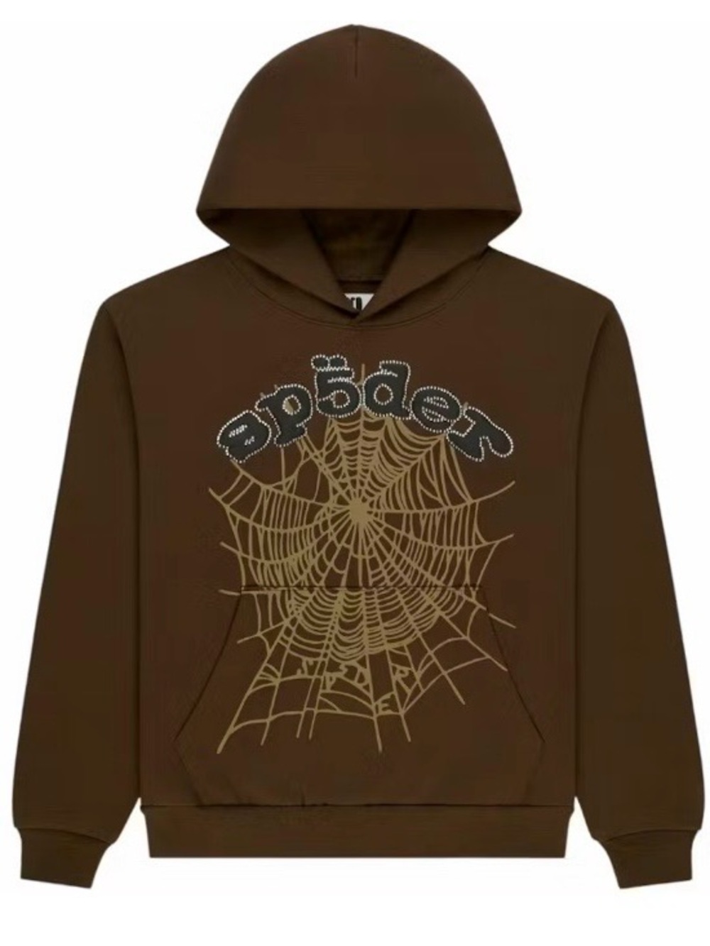 Men's Brown Crewneck Sweater with Spider Web Graphic
